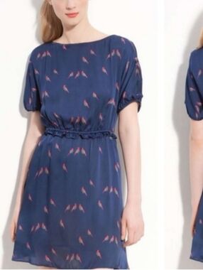 Marc By Marc Jacobs Navy Dress with Pink & Green Parrot Motif